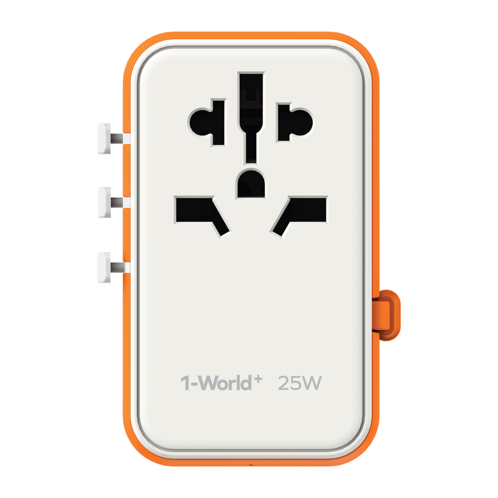 Momax 1-World 25W 3 Port With Built-in USB-C Cable AC Travel Adaptor - Orange