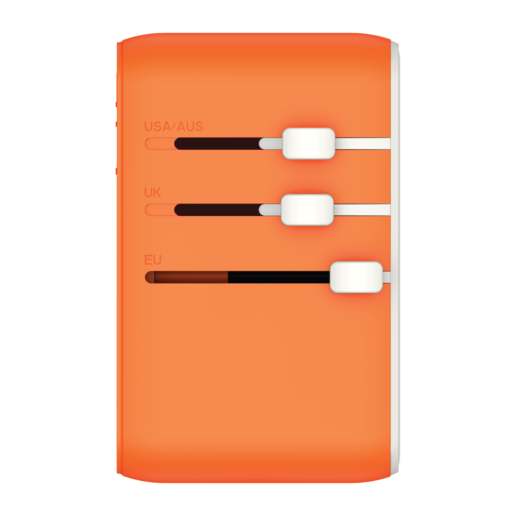 Momax 1-World 25W 3 Port With Built-in USB-C Cable AC Travel Adaptor - Orange