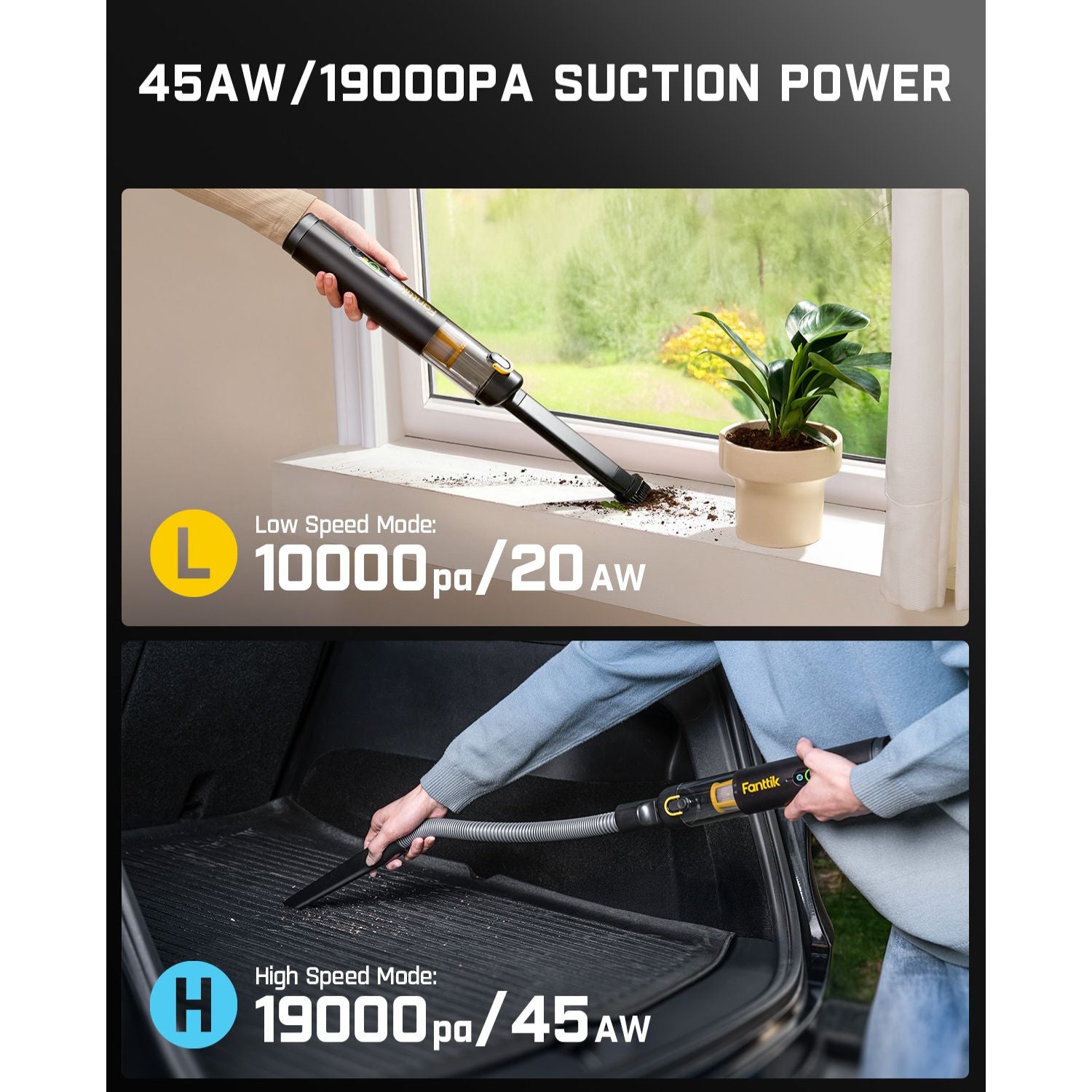 Fanttik Slim V10 APEX Cordless Car Vacuum - Black