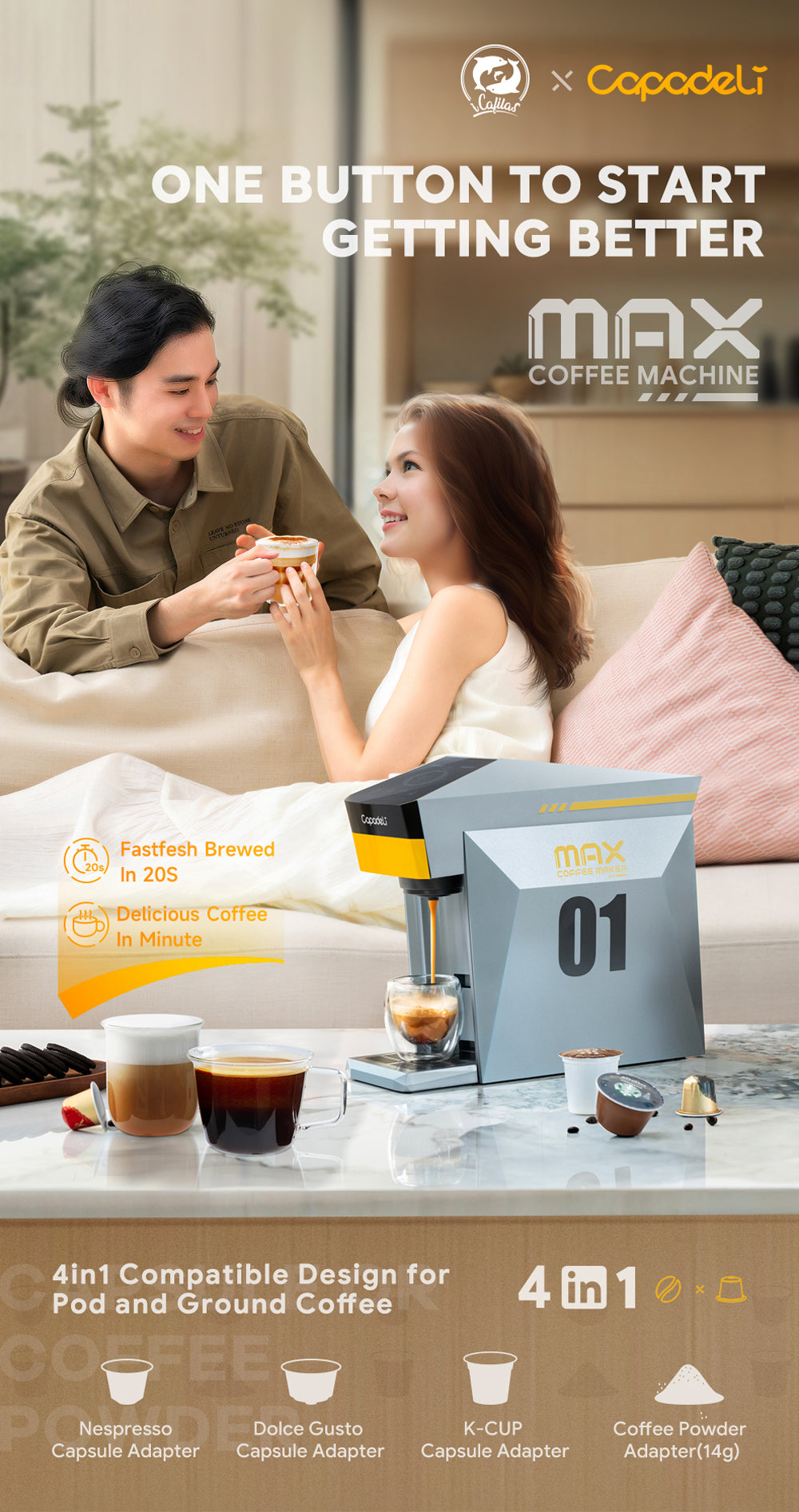 iCafilas Capadeli MAX 4-in-1 Multiple Coffee Maker - Grey