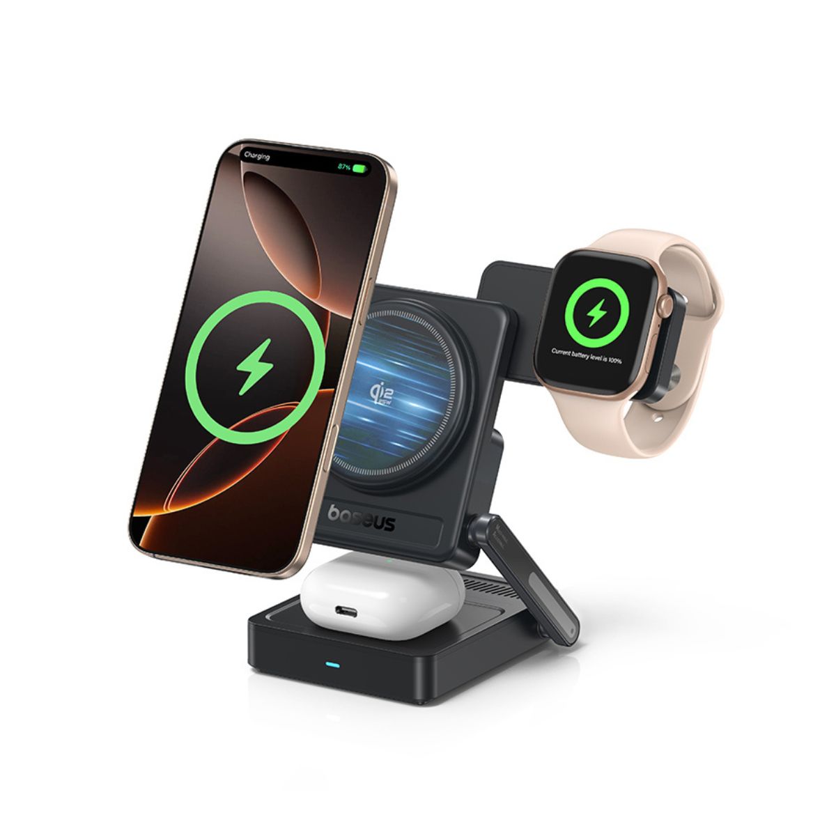 Baseus PicoGo AF21 Qi2.2 Foldable 3-in-1 Magnetic Wireless Charger 35W - Black