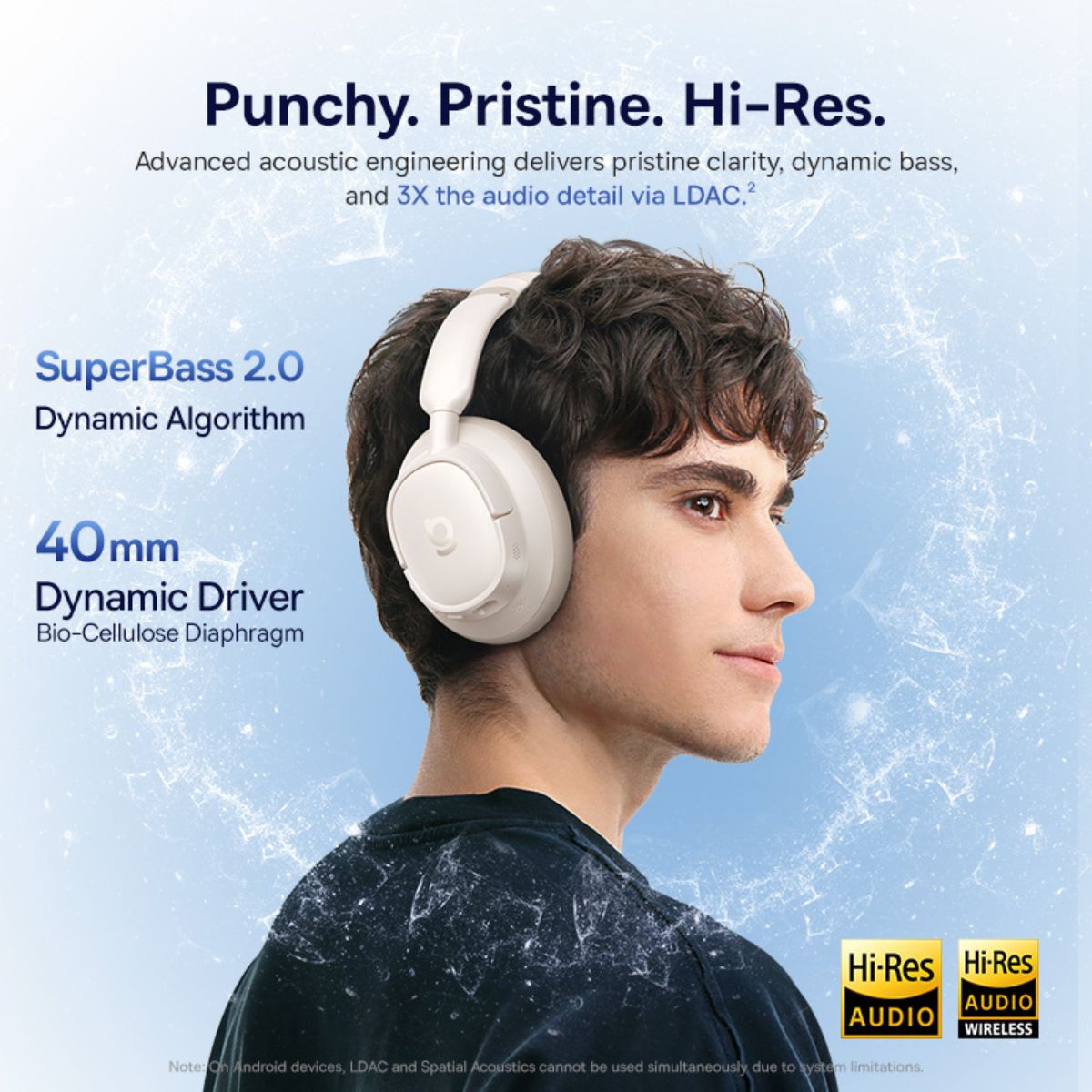 Baseus Bass BH1 NC Wireless Noise Cancelling Headphones - Starlight Off-White