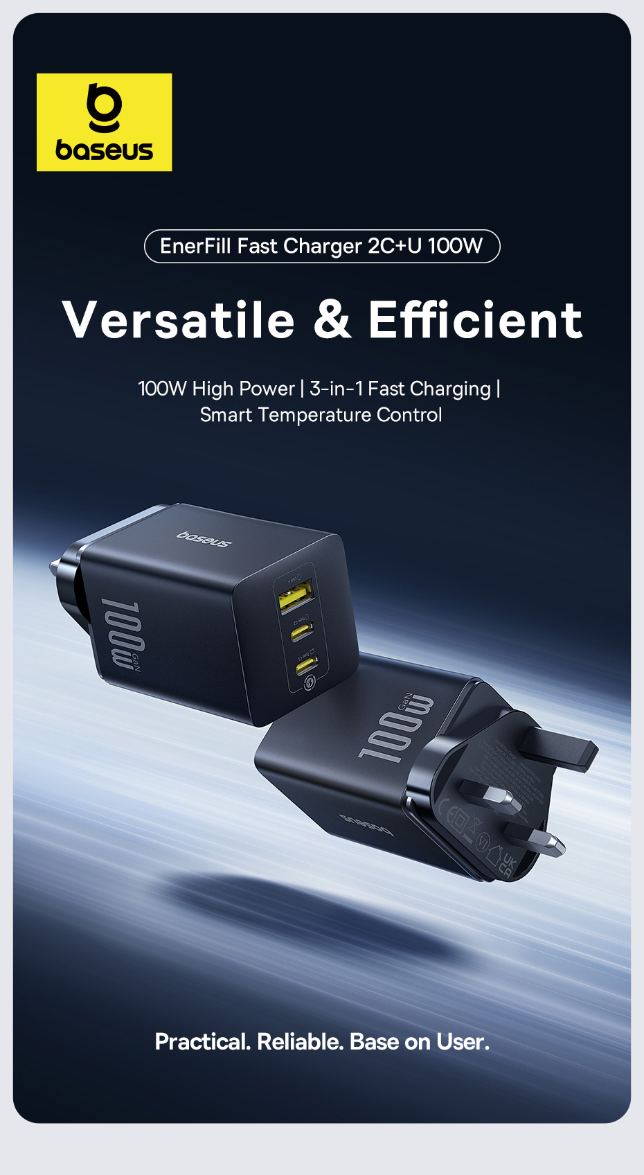 Baseus EnerFill FE11 Fast Charger 2C+U 100W - Cosmic Black