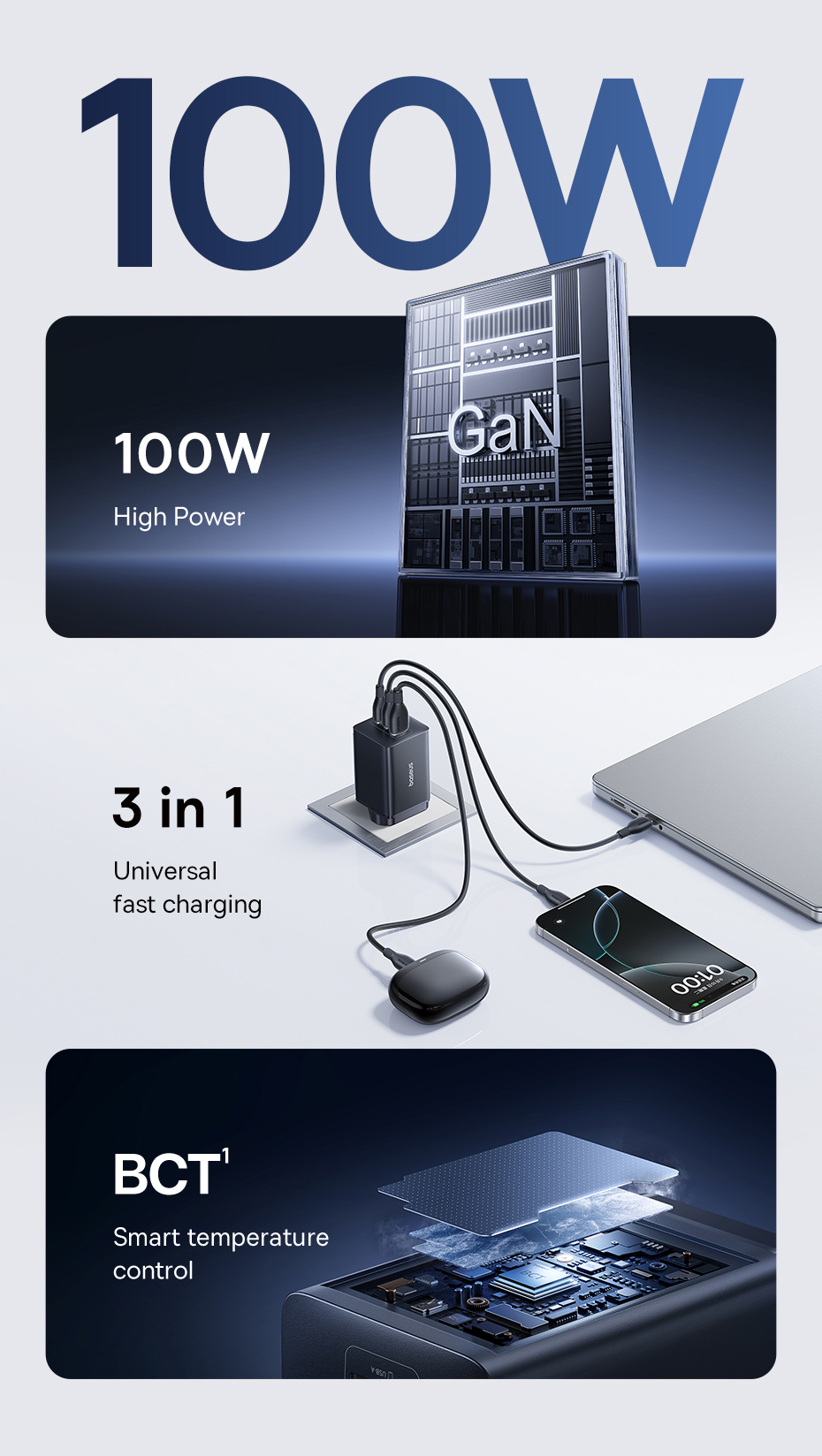 Baseus EnerFill FE11 Fast Charger 2C+U 100W - Cosmic Black