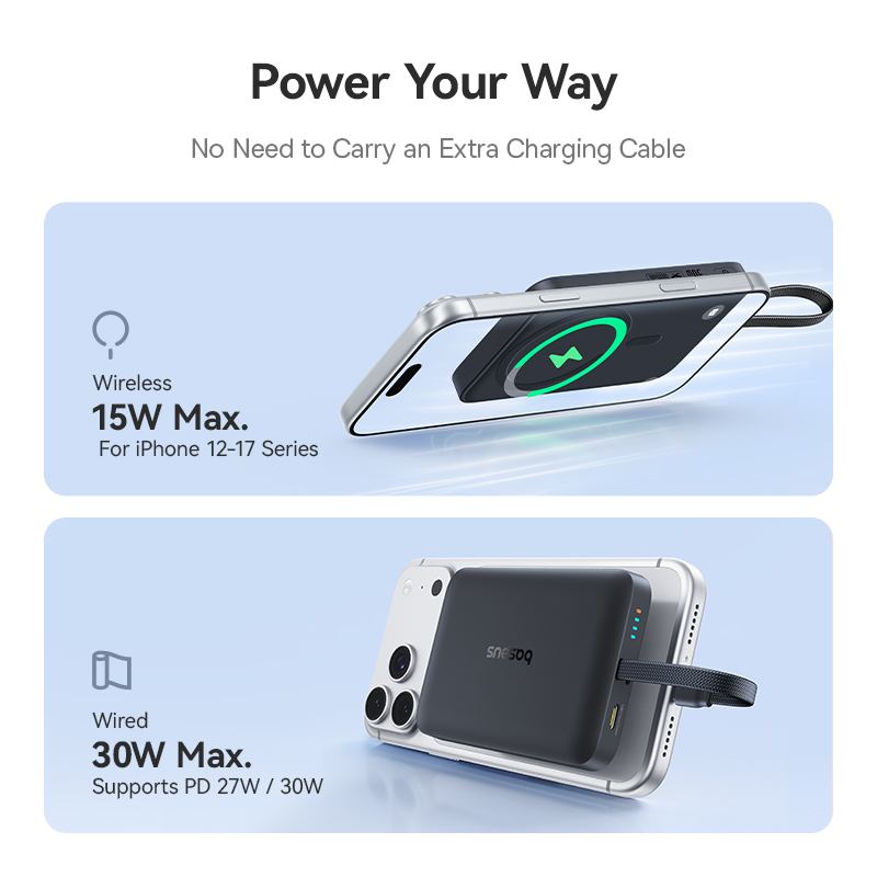 Baseus EnerFill FM11 Magnetic Power Bank with USB-C Cable 10000mAh 30W - Black