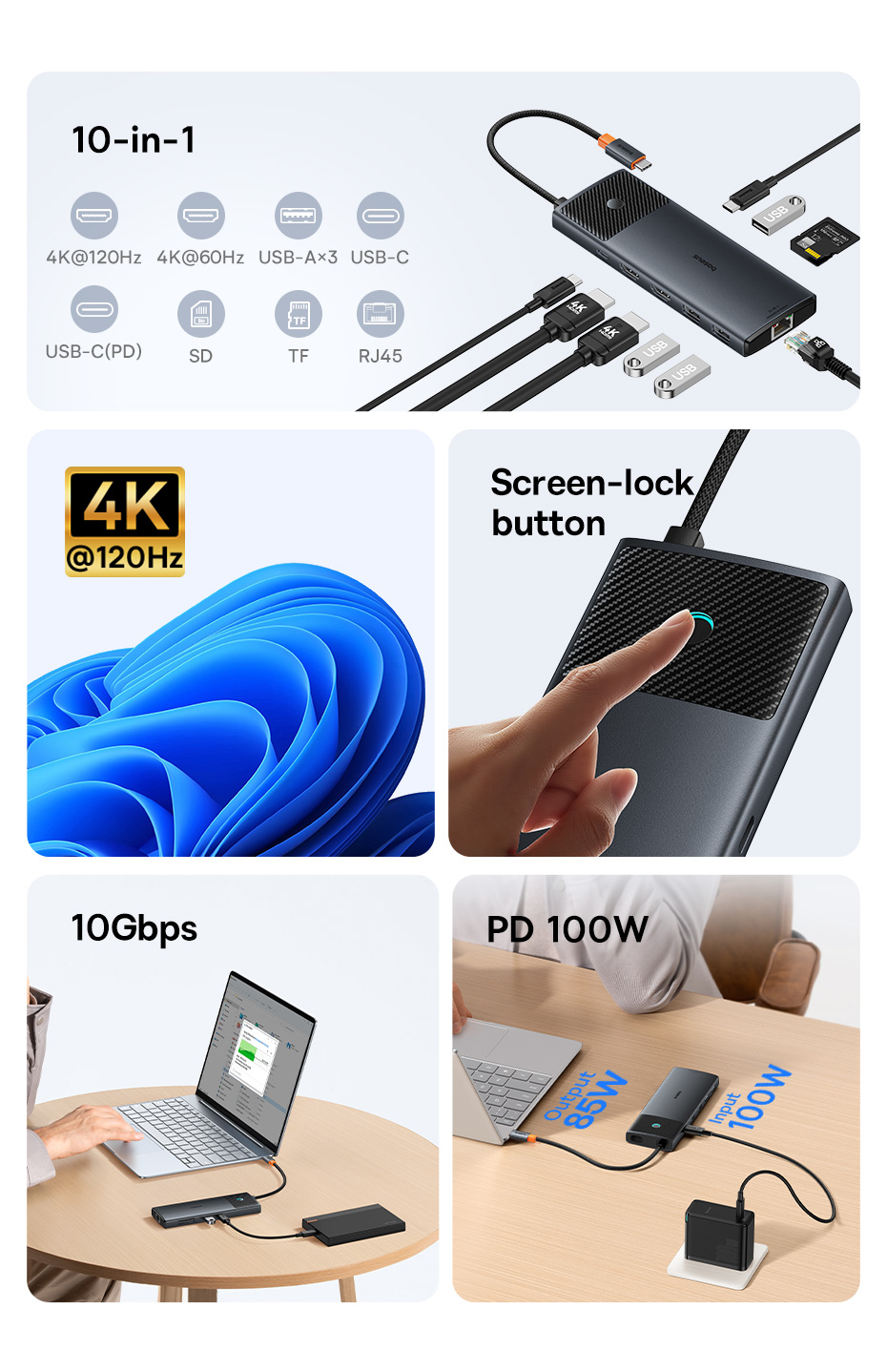 Baseus Metal Gleam II 10-in-1 USB HUB Dual Display - Cosmic Black