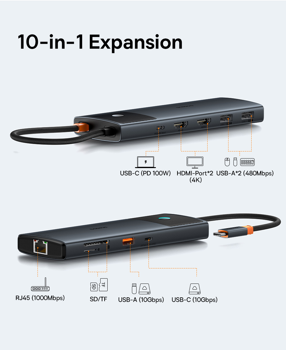 Baseus Metal Gleam II 10-in-1 USB HUB Dual Display - Cosmic Black
