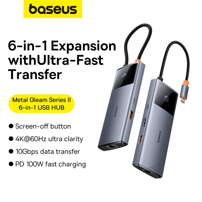 Baseus Metal Gleam II 6-in-1 USB HUB - Space Grey