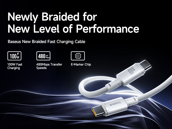 Baseus New Braided Cable USB-C to USB-C 100W 2m - White