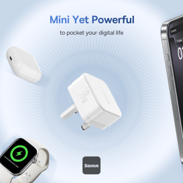 Baseus Palm Fast Charger 1C 30W - White (with Baseus Cable USB-C to USB-C 60W)