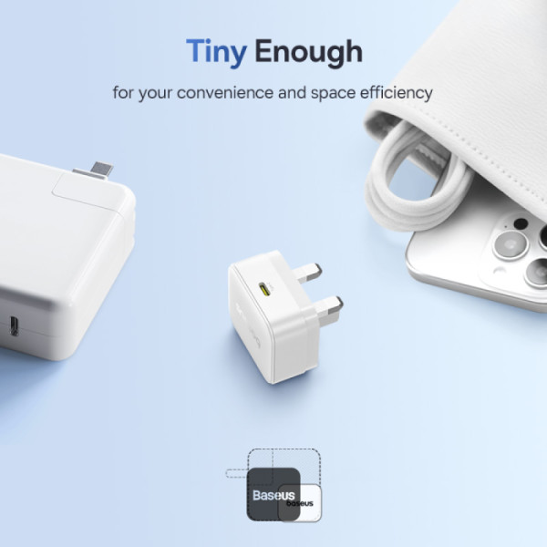 Baseus Palm Fast Charger 1C 30W - White (with Baseus Cable USB-C to USB-C 60W)