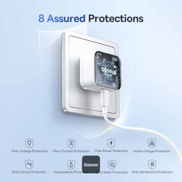 Baseus Palm Fast Charger 1C 30W - White (with Baseus Cable USB-C to USB-C 60W)
