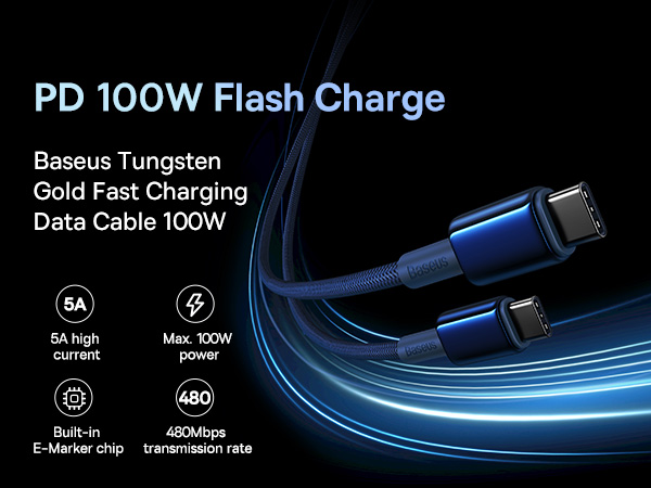 Baseus Tungsten Gold Cable USB-C to USB-C 100W 1m - Blue