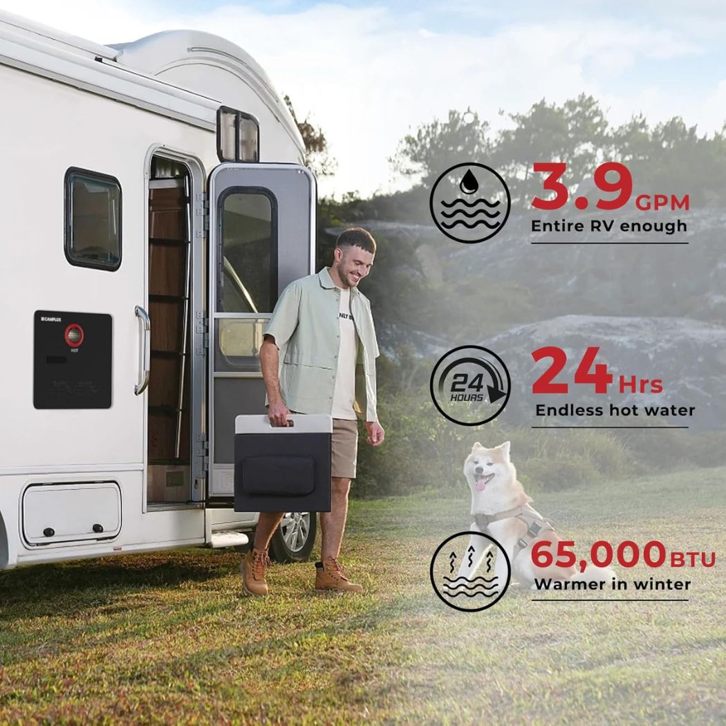 Camplux Elite 65,000 BTU RV Tankless Water Heater 2.64 GPM - Black