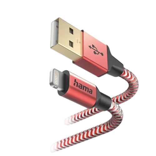Hama 201562 Reflective Charging Cable USBC  Lightning 1.5 M Nylon Red