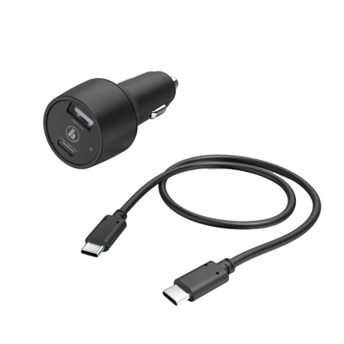 Hama Car Charging Kit USB-A/USB-C PD 30W with USB-C Cable 1m- Black