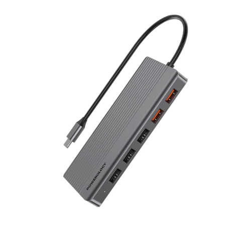 Powerology 12 in 1 HDMI & DP 4K Usb-C Hub Ethernet 10Gbps Data Transfer