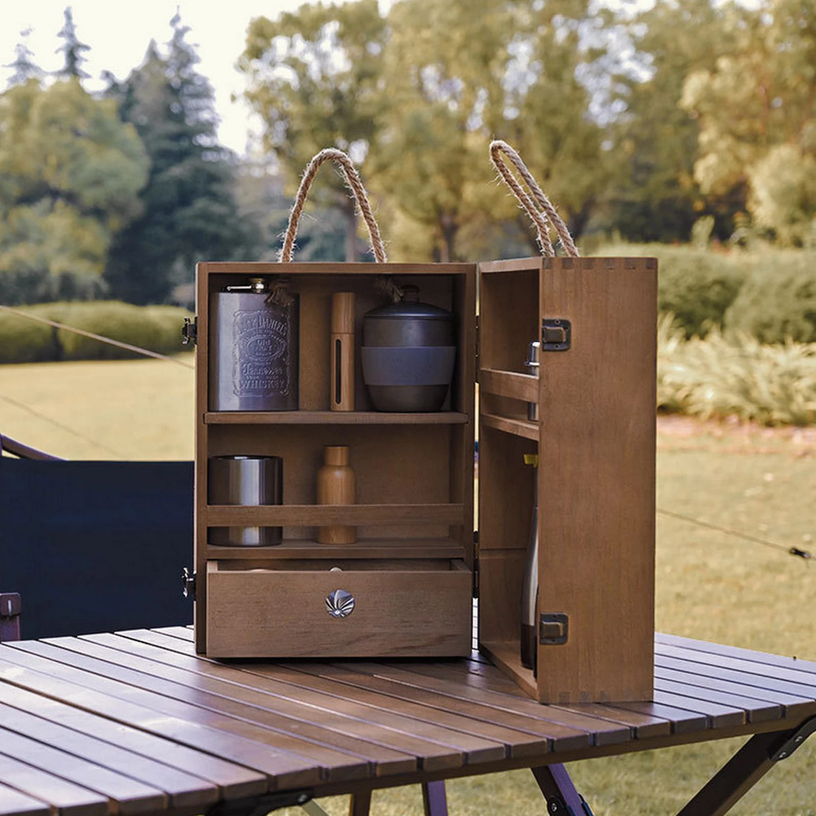 Naturehike Outdoor multi-layer seasoning cabinet - walnut