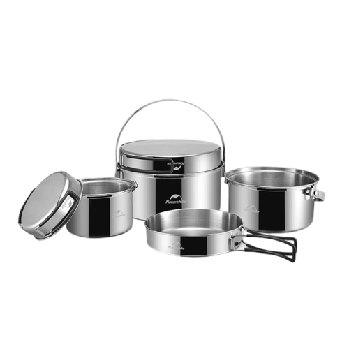 Naturehike 3 in 1 stainless steel pot set pot set - Stainless Steel