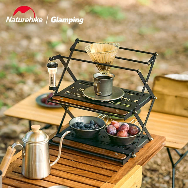 Naturehike tabletop folding shelf Stainless steel - Wood grain