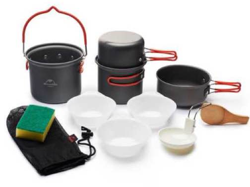 Naturehike Aluminum Alloy Four-Piece Camping Cookware - Grey