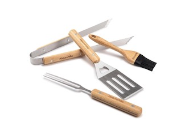 Naturehike Four-piece barbecue tool set - Wood + stainless steel