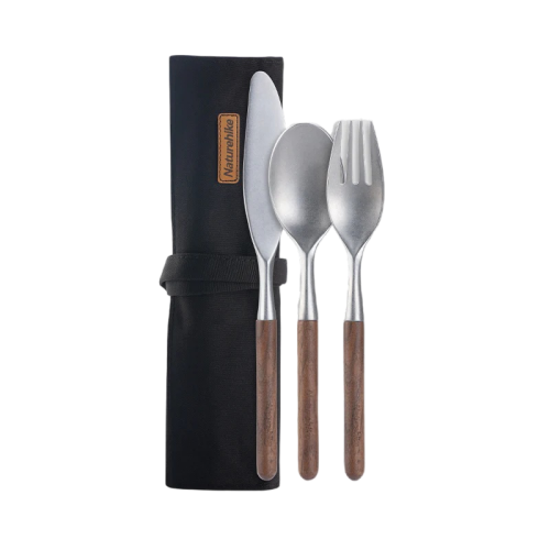 Naturehike Stainless steel wooden Tableware set 3 in 1 - Brown