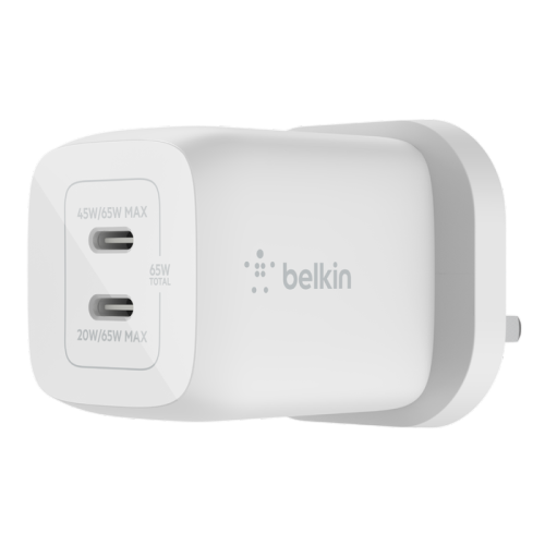 Belkin 65W Dual Usb-c GAN Wall Charger With PPS White