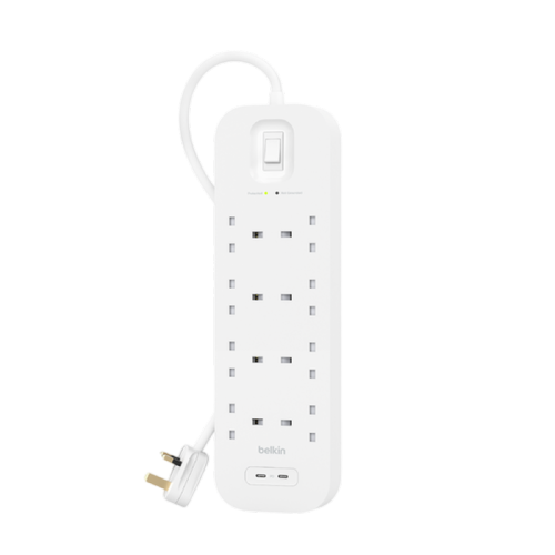 Belkin 8 Outlet Surge Protector 30W, Dual USB-C Ports 2m Cord