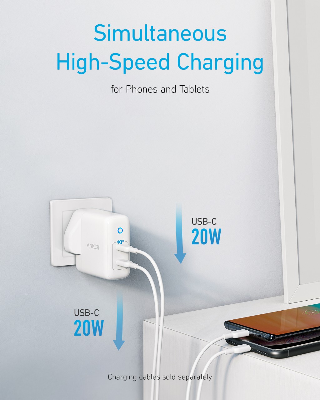 Anker PowerPort III Duo White (18W + 18W) 36W  PIQ3.0