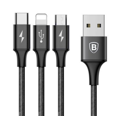 Baseus Rapid Series 3-in-1 Cable Micro+Lightning+Type-C 3A 1.2M Black