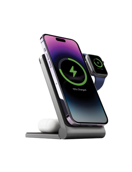 Energea Magtrio 3in1 Foldable Magnetic Fast Wireless Charger - Gunmetal