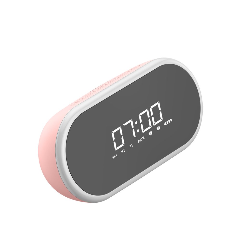 BASEUS Encok 4 in 1 Wireless Heavy Bass Stereo Alarm Clock Bluetooth Speaker E09 - Pink