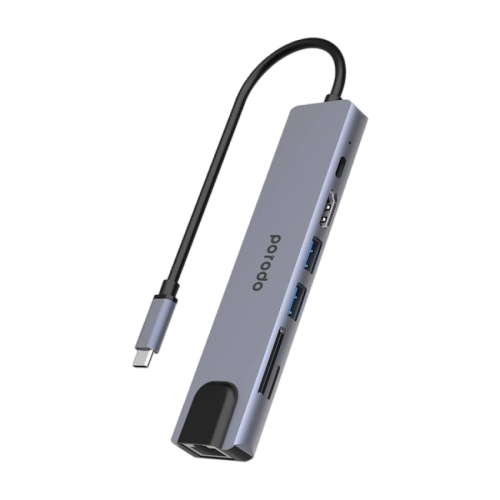 Porodo 7in1 Aluminium USB-C Hub 4K HDMI 100W PD - Gray