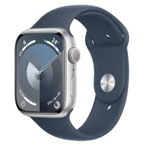 Apple Watch Series 9 GPS 41mm Silver Aluminium Case with Storm Blue Sport Band - S/M