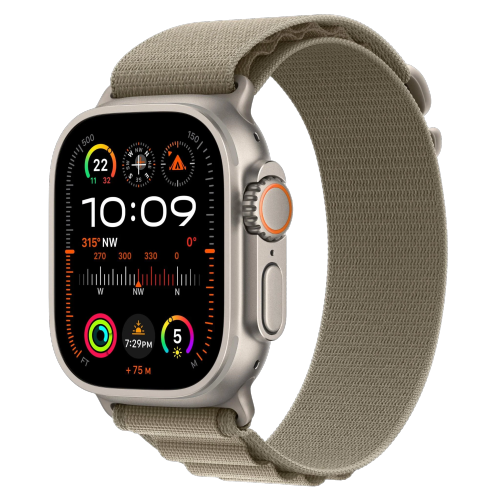 Apple Watch Ultra 2 GPS + Cellular, 49mm Titanium Case with Olive Alpine Loop - Small