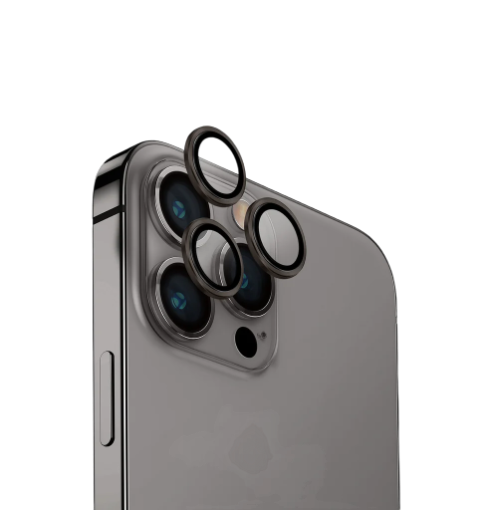 Uniq Optix Iphone 15 Pro 6.1 Stainless Steel Frame Sapphire Camera Lens Protector - Gunmetal Black (Black)