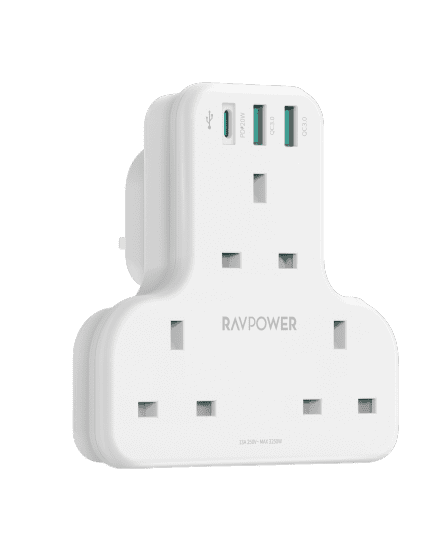 RavPower RP-PC1036 PD Pioneer 20W 3 Port Charger White UK Version with 3 AC Plug