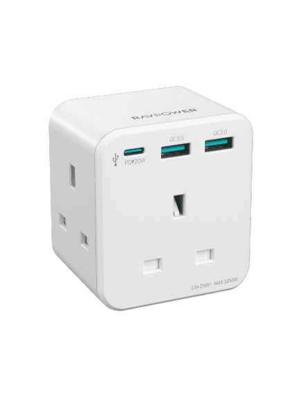 RAVPower RP-PC1037 PD 20W wall charger White UK Version with 3 AC plug