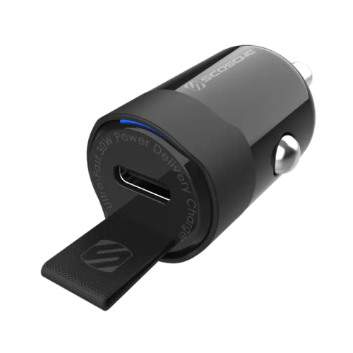 Scosche PowerVolt 30W USB Type-C Fast Car Charger with Fabric Pull Label
