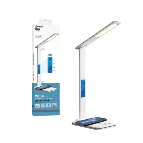 XPower WDL6 6 In1 15W Wireless Charging LED Desk Lamp With Multifunctional Alarm Clock - White