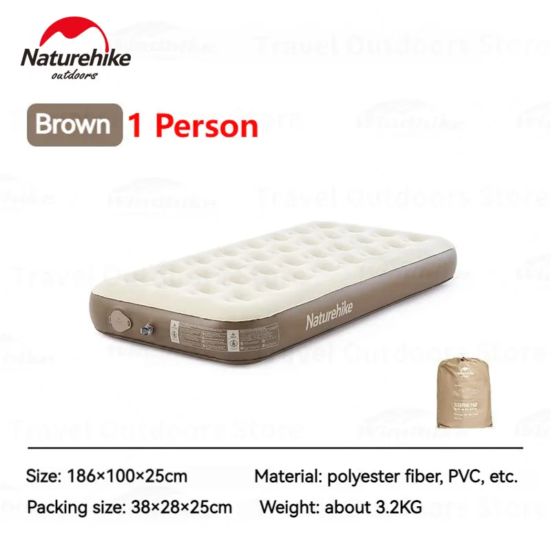 Naturehike Chenjing C25 Built-In Pump PVC Raised Inflatable Mattress - Khaki Single (186*100*25)