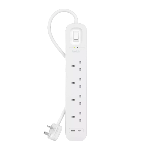 Belkin 4-outlet Surge Protector 18W, USB-A & USB-C Ports, 2M cord