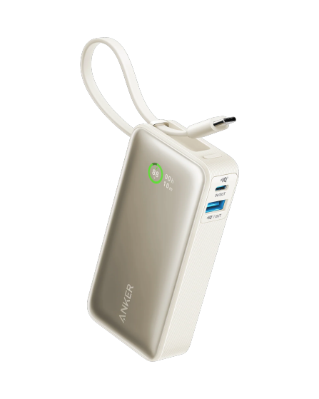 Anker Nano Power Bank (30W, Built-In USB-C Cable) 10000 PD -White