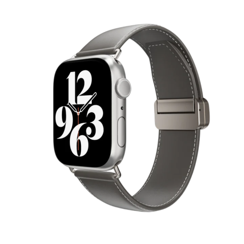 SwitchEasy Classic Genuine Leather Watch Band with Magnetic Lock for Apple Watch S4~S9 38/40/41mm-Gray