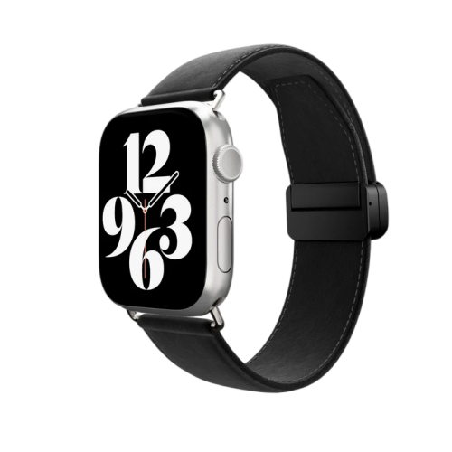 SwitchEasy Classic Genuine Leather Watch Band with Magnetic Lock for Apple Watch S4~S9 42/44/45/49mm-Black