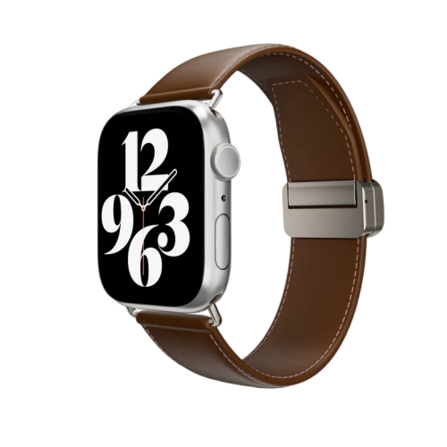 SwitchEasy Classic Genuine Leather Watch Band with Magnetic Lock for Apple Watch S4~S9 42/44/45/49mm-Brown