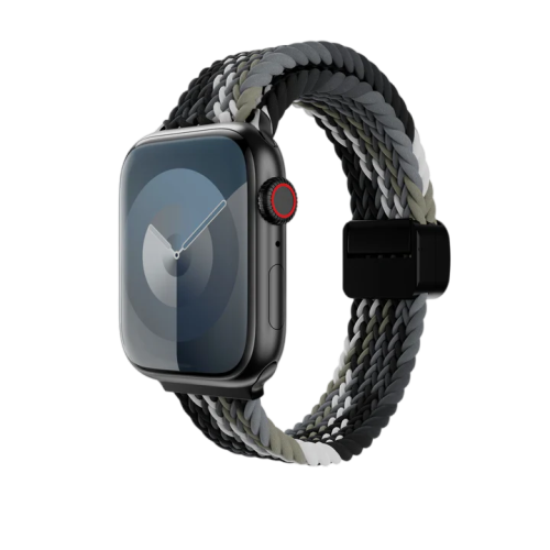 SwitchEasy Candy Braided Nylon Watch Loop with Magnetic Lock for Apple Watch S4~S9 38/40/41mm,Black/Gray
