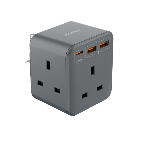 Momax OnePlug 3-outlet Cube Extension Socket With USB-Grey(Us8uk)