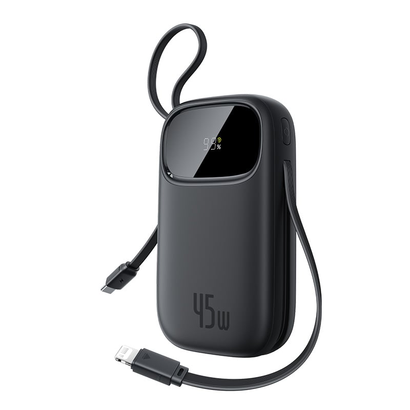 Baseus EnerFill FC31 Qpow3 Power Bank 10000mAh 45W with USB-C + Lightning Cables – Black